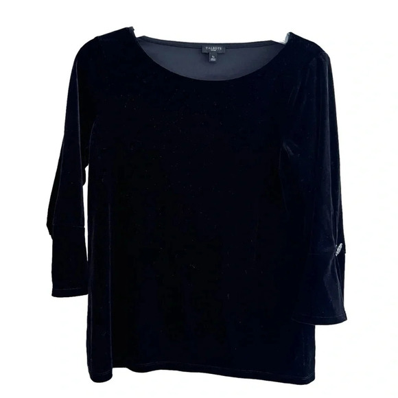 Talbots Black Velour Top Blouse 3/4 Sleeve Button Crew Neck Size SP - Picture 1 of 8